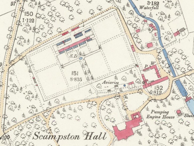 The large walled garden at Scampston Hall, shown on the first edition 25 inch to the mile Ordnance Survey map of 1891 (Yorkshire sheet CVIII.13, surveyed 1888)