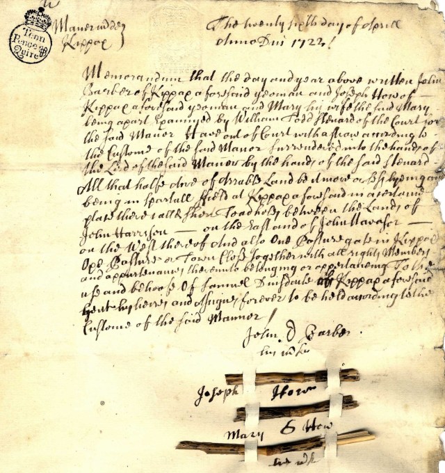 Surrender, 1722. Copyright: North Yorkshire County Record Office